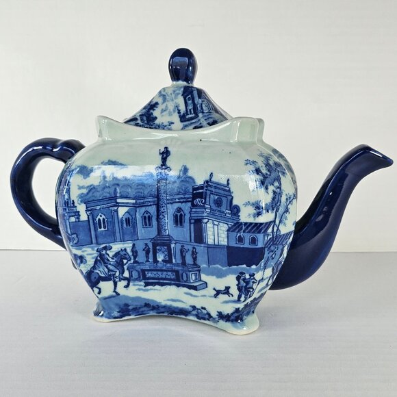 Genuine Victoria Ware Ironstone Flow Blue And White Large Teapot - Picture 1 of 15